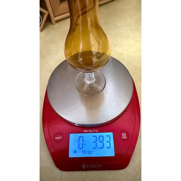 Two Vintage Retro Hand Blown Amber Glass Pedestal Vases - Picture 7 of 16